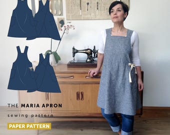 Patrón de costura de papel para el delantal María. Patrón de costura para mujer: delantal estilo pichi con espalda cruzada.