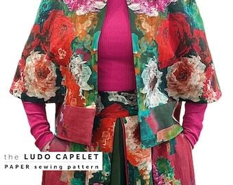 The Ludo Capelet Paper sewing pattern UK Sizes 8-22. Women's Lined Cape sewing pattern, Beginner Easy Lined Jacket Pattern. PRINTED PATTERN