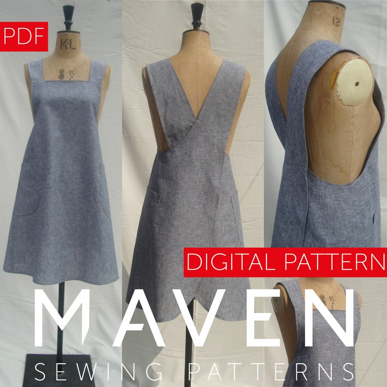 The Maria Apron PDF sewing pattern, Pinafore style apron, cross-back apron, DIGITAL DOWNLOAD, Japanese apron pattern, pdf, sewing pattern image 6