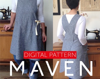 The Maria Apron PDF sewing pattern, Pinafore style apron, cross-back apron, DIGITAL DOWNLOAD, Japanese apron pattern, pdf, sewing pattern