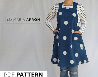 Cross-back Apron Sewing Pattern, The Maria Apron PDF pattern, Japanese style Apron, Beginner friendly Easy sewing pattern, DIGITAL DOWNLOAD