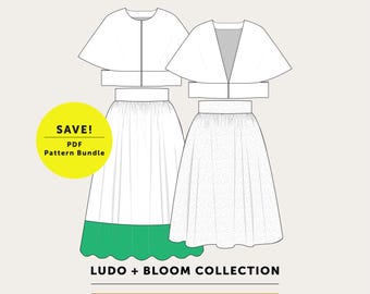 Sew & Save 10%! Ludo Capelet + Bloom Skirt PDF sewing pattern bundle - 2 pdf Indie sewing pattern bundle. Skirt pattern, cape sewing pattern