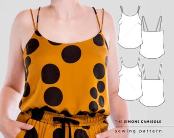 The Simone Camisole PDF sewing pattern, strappy camisole top, summer blouse sewing pattern
