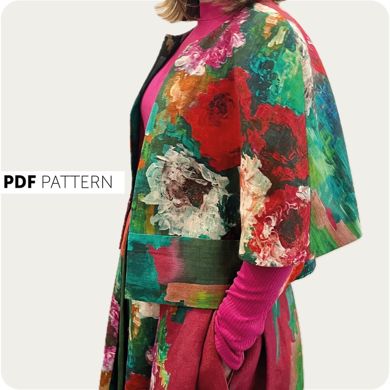 Le patron de couture PDF Capelet Ludo UK, tailles 8-22. Patron de couture cape doublée pour femmes, modèle de veste doublée facile pour débutants en téléchargement numérique image 2