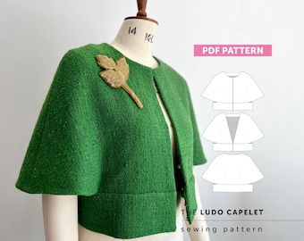 The Ludo Capelet PDF sewing pattern. Women's Lined Cape sewing pattern, Beginner Easy Lined Jacket Pattern, digital download