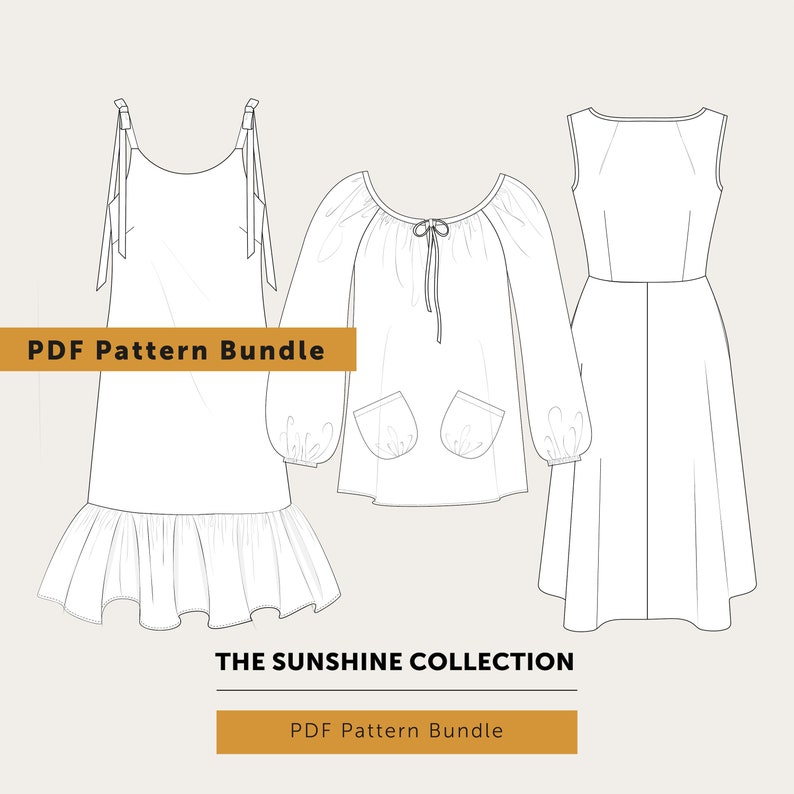 VENTE Économisez 20 % La collection de modèles PDF Sunshine. Lot de modèles de couture indépendants. Vente de patron PDF image 1