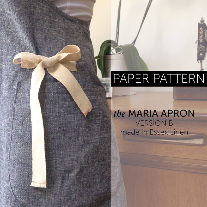 Maria Apron sewing pattern - crossback, Japanese style Studio Makers apron, gardener or kitchen apron in chambray denim