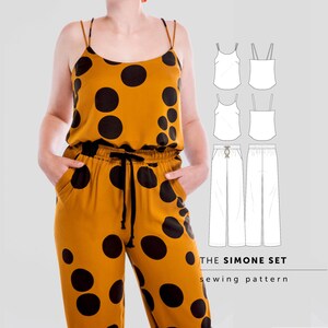 Simone Set PDF Sewing Pattern, Camisole Top, Trouser Pants and Jumpsuit image 2