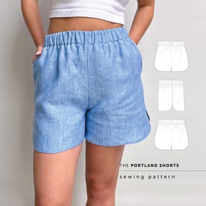 The Portland Shorts PDF sewing pattern, easy sewing pattern, elasticated waist shorts pant pattern, running boxer shorts, Scandi shorts