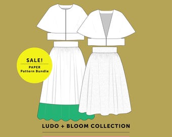 Sew & Save 10%! Ludo Capelet + Bloom Skirt Paper sewing pattern bundle - 2 Indie sewing pattern bundle. Skirt pattern, cape sewing pattern