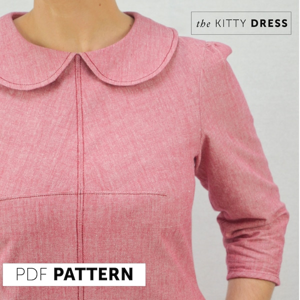 The Kitty Dress PDF sewing pattern, DIGITAL DOWNLOAD, dress sewing pattern, womens sewing pattern, pdf pattern, peter pan collar, pdf dress