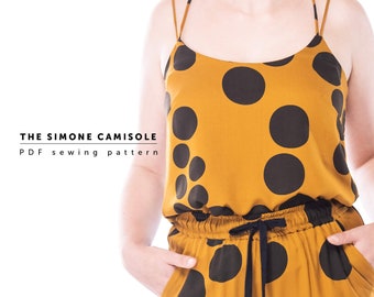The Simone Camisole PDF sewing pattern, strappy camisole top, summer blouse sewing pattern