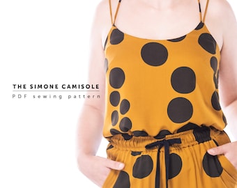 The Simone Camisole PDF sewing pattern, strappy camisole top, summer blouse sewing pattern