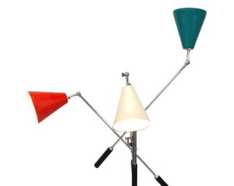 Angelo Lelli Triennale Floor Lamp by Arredoluce in Chrome, White, Red & Teal Italian 1950s