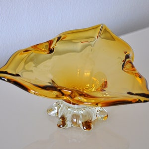 Amber Yellow Murano Glass Compote Footed Bowl Catchall image 9