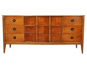 Mid-Century Modern Walnut Triple Dresser by Stanley