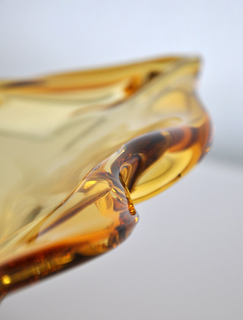 Amber Yellow Murano Glass Compote Footed Bowl Catchall image 3