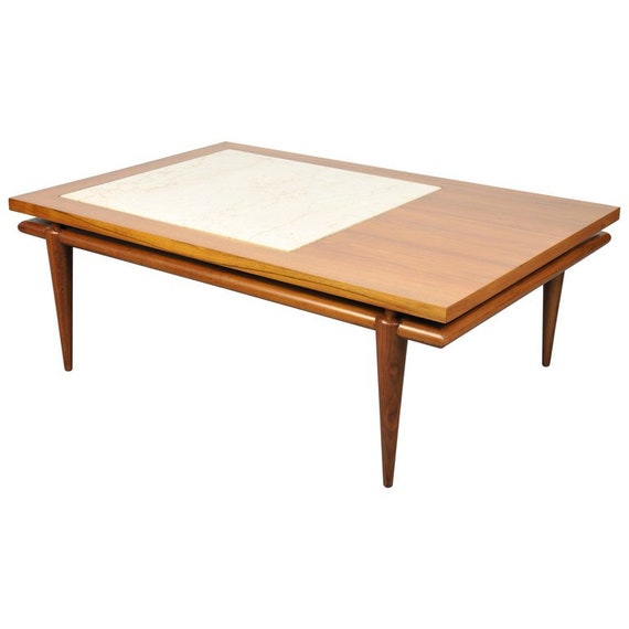 John Widdicomb Mid Century Walnut And Marble Coffee Table With Etsy