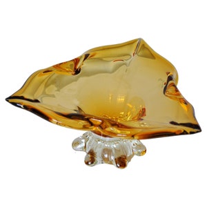 Amber Yellow Murano Glass Compote Footed Bowl Catchall image 1