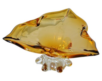 Amber Yellow Murano Glass Compote Footed Bowl Catchall
