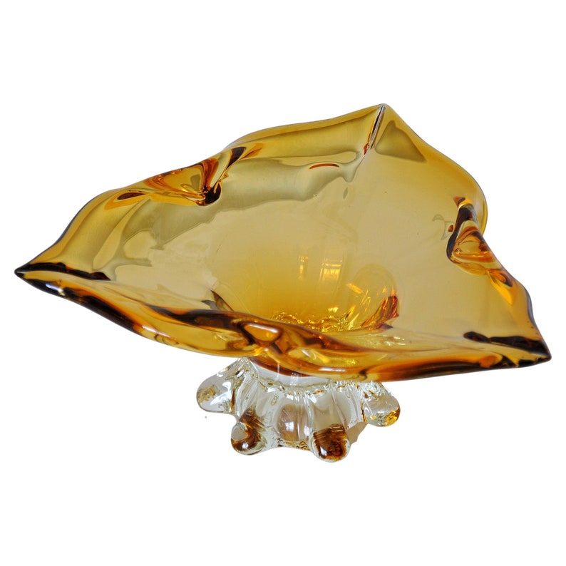 Amber Yellow Murano Glass Compote Footed Bowl Catchall image 1
