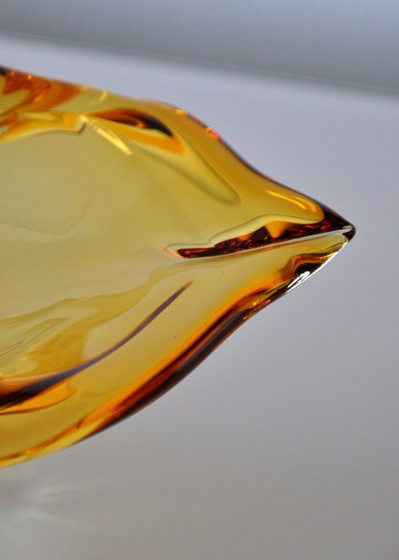 Amber Yellow Murano Glass Compote Footed Bowl Catchall image 4
