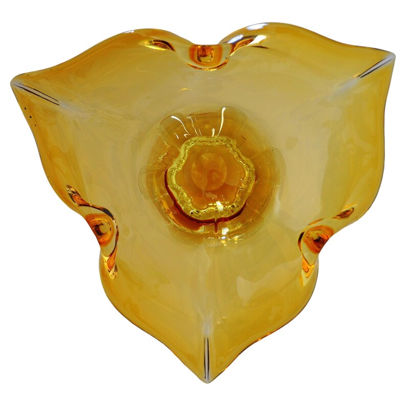 Amber Yellow Murano Glass Compote Footed Bowl Catchall image 2