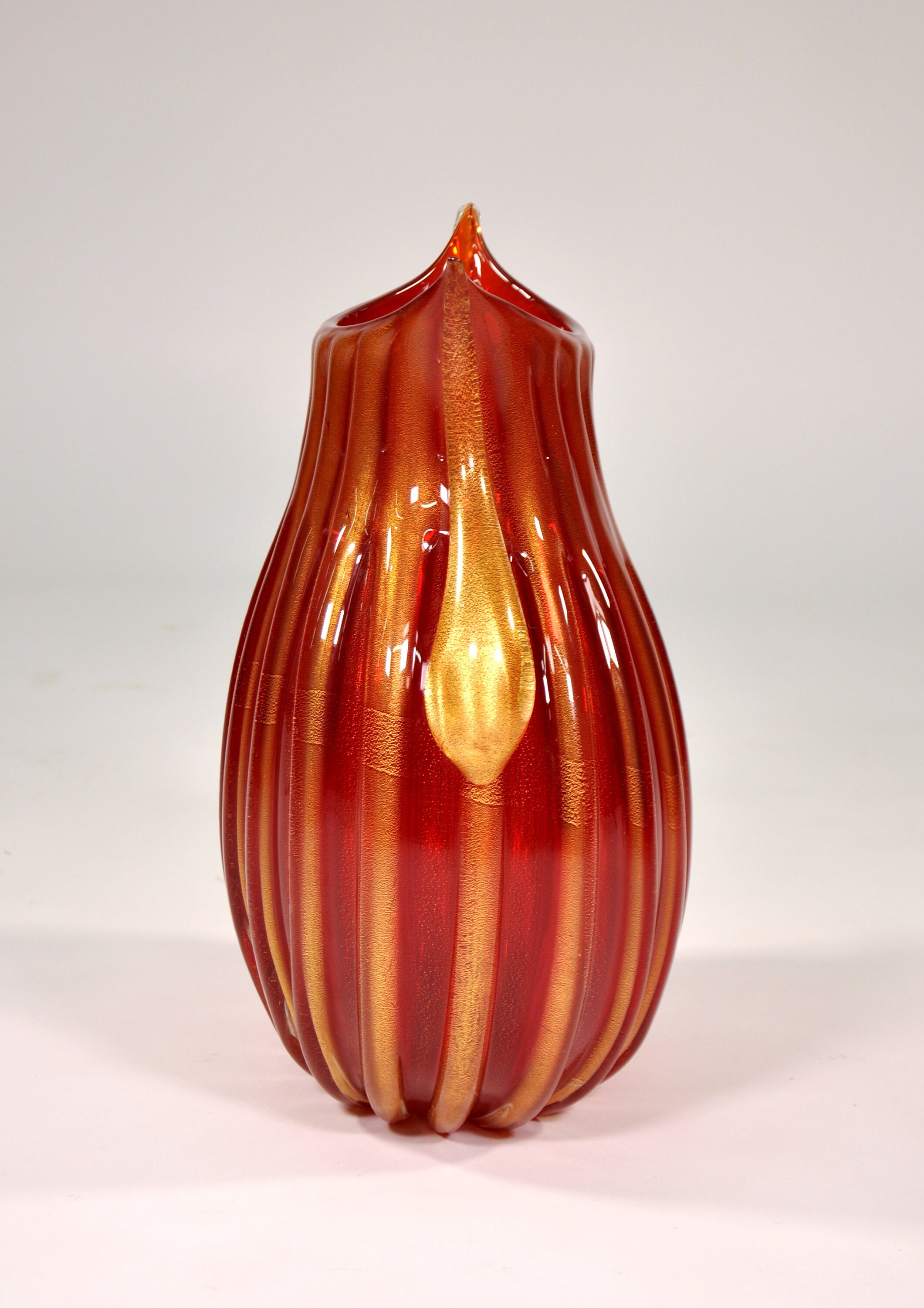 Large Red and Gold Murano Glass Vase by Pino Signoretto Etsy