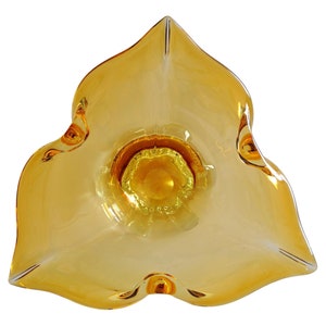 Amber Yellow Murano Glass Compote Footed Bowl Catchall image 8