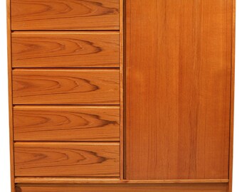 Danish Mid-Century Modern Teak Highboy Dresser Cabinet