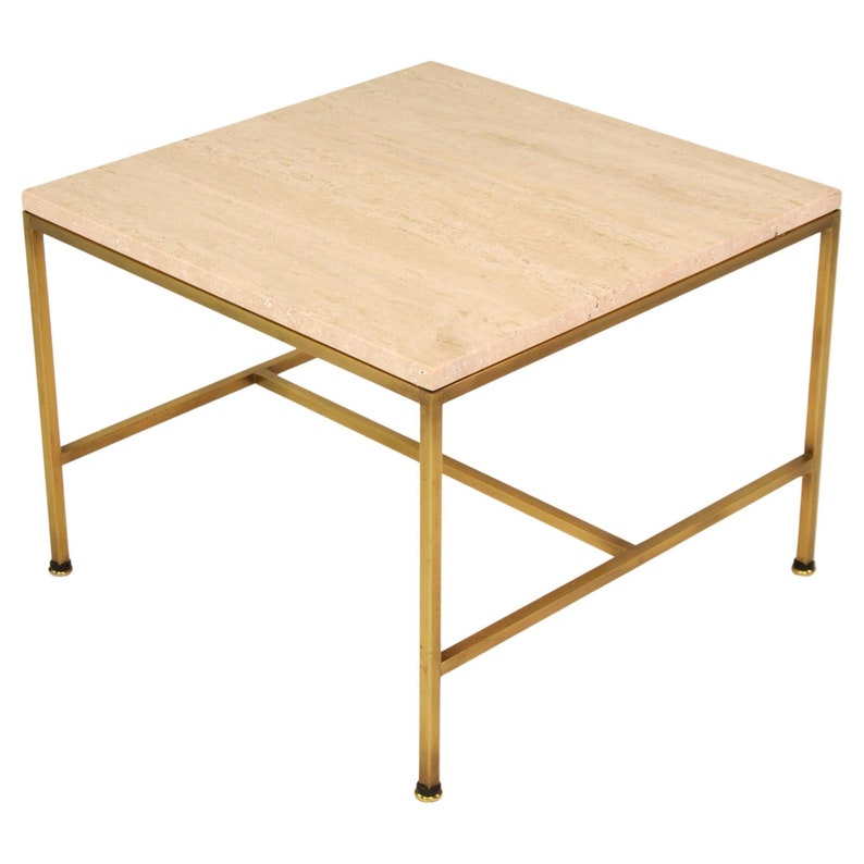 Paul McCobb Travertine and Brass Side Table for Directional image 7