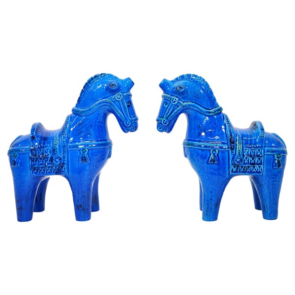 Large Rimini Blu Ceramic Horses by Aldo Londi for Bitossi