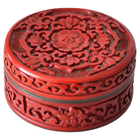 Antique Chinese Cinnabar, Brass and Enamel Box, 19