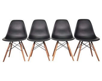 Set of Four Eames Herman Miller Black DSW Dining Chairs