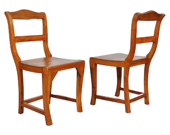 Antique Rustic French Country Fruitwood Chairs - a Pair