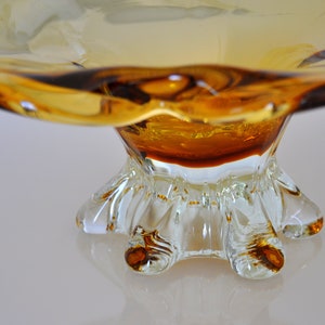 Amber Yellow Murano Glass Compote Footed Bowl Catchall image 7
