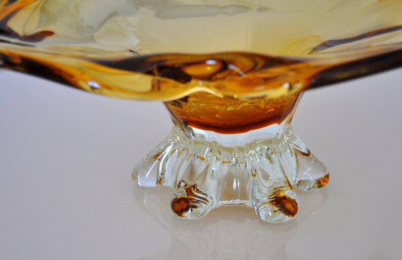 Amber Yellow Murano Glass Compote Footed Bowl Catchall image 7
