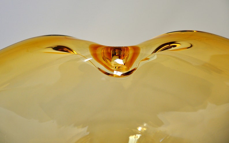 Amber Yellow Murano Glass Compote Footed Bowl Catchall image 6