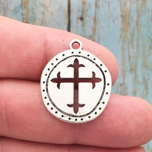 BULK 12 Fleur de Lis Silver Cross Charm by TIJC SP1658B