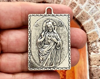 BULK 6 Silver Sacred Heart Medal SP0186B