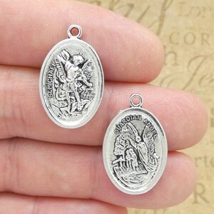 5 Silver St Michael Charm with Guardian Angel 26x16mm by TIJC SP0360