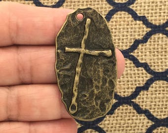 BULK 6 Hammered Bronze Cross Charm Pendant by TIJC SP1270B