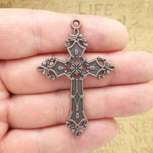 BULK 8 Ornate Copper Cross Charm Pendant Large by TIJC SP1838B