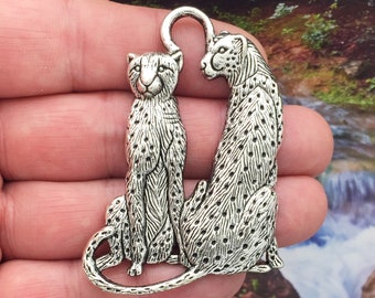 Leopard Cat Animal Mascot Silver Charm Pendant C0449 5 PCS