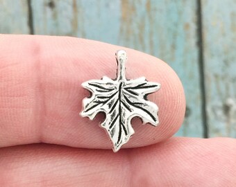 Leaf Spacer Beads 48x Maple Leaf Charms Necklace Charms C610 Maple Leaf Drops Charms for Bracelet Silver Tone Leaves Charms