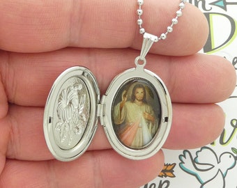 1 Divine Mercy Necklace Locket with 24 Inch Ball Chain by TIJC SP6079LKT