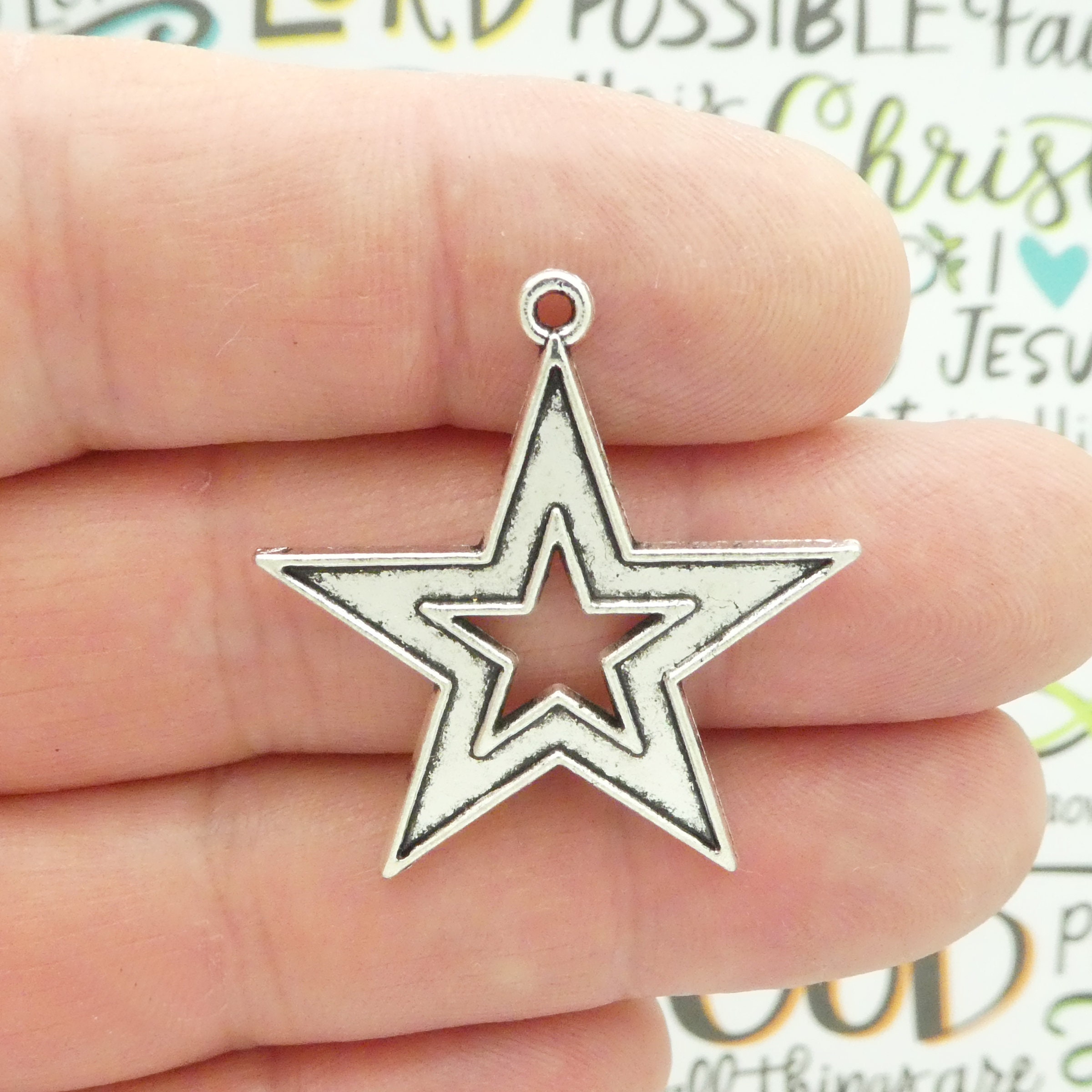 3 Puffy Silver Star Charm Pendant by TIJC SP0800