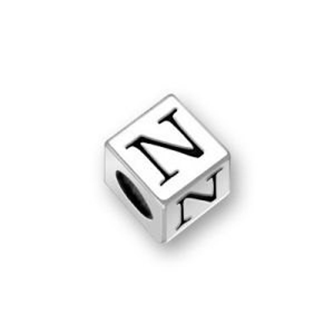1 Silver Block Alphabet Letter Beads 5.5mm Initial N Charm Pendant by ...