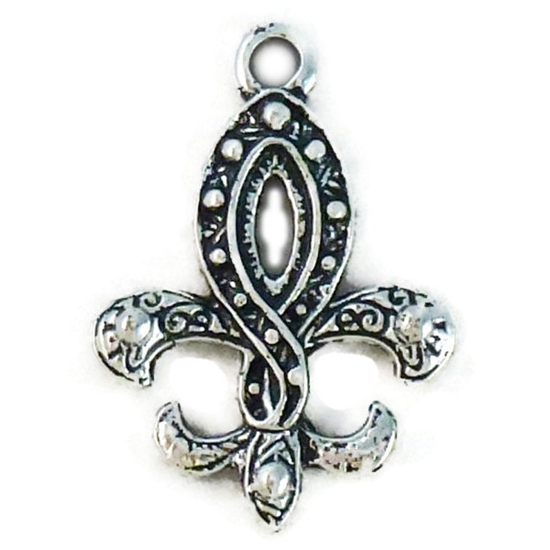 Sterling Silver Fleur De Lis Pendant / Charm, Italian Box Chain