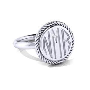 Personalized Engraved Round Sterling Silver Monogram Ring by TIJC 08117c